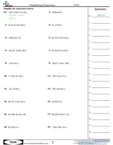 7.ee.1 Worksheets - Simplifying Expressions worksheet